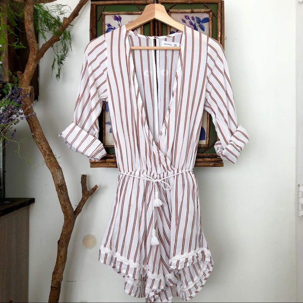 Faithfull the Brand White Bay Striped Sun Playsuit